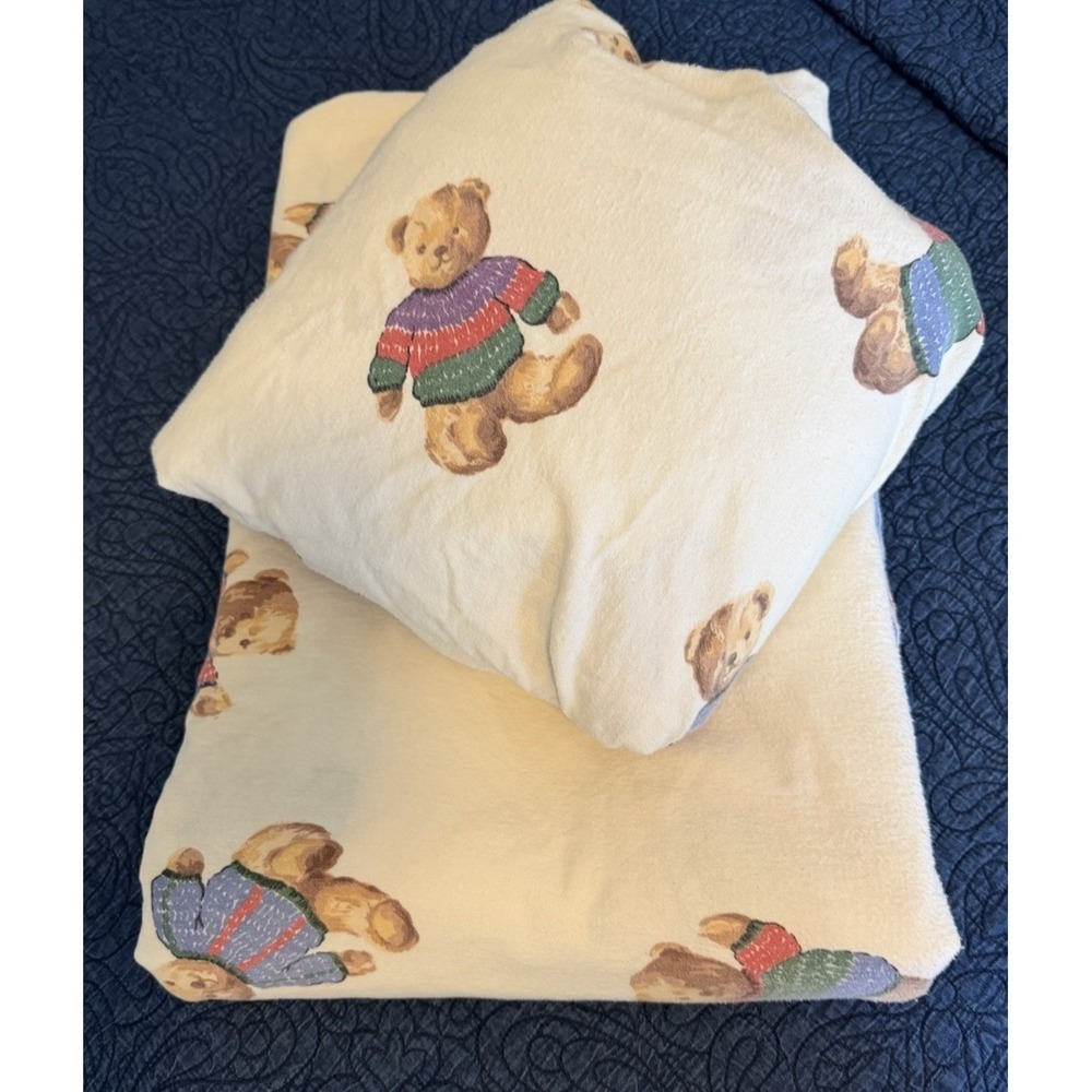 VTG. Westpoint Stevens Flannel Queen Sheet Set Teddy‎ Bears Made in USA